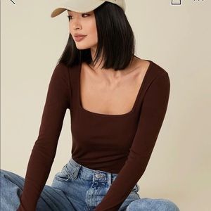 Brown long sleeve shirt with square neckline!